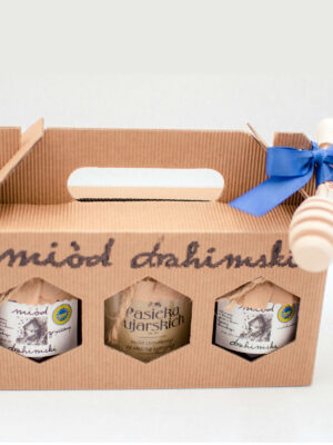 Zestaw miodów 3x 150g w kartoniku z pałeczką Dzień Babci i Dziadka